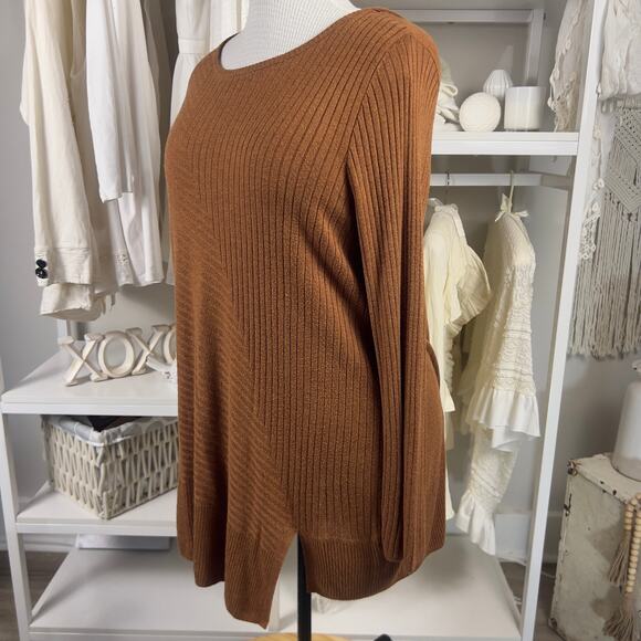 Apt. 9 Womens Sz XXL burnt orange ribbed asymmetrical long sleeve top fall #3108 - Picture 2 of 8
